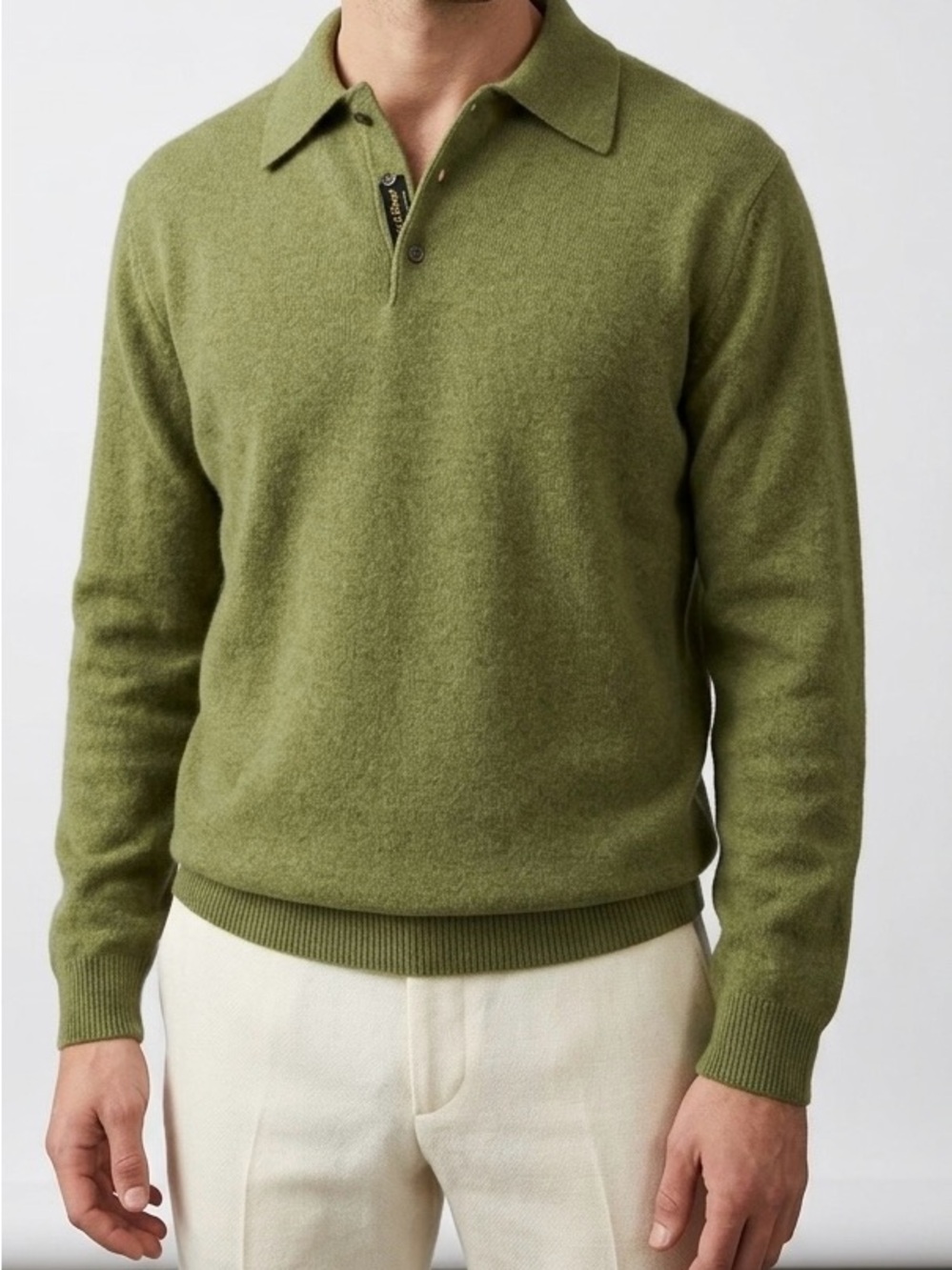 DANIEL BISHOP Vintage 100% Cashmere Polo Sweater Dark Olive Green M Heritage